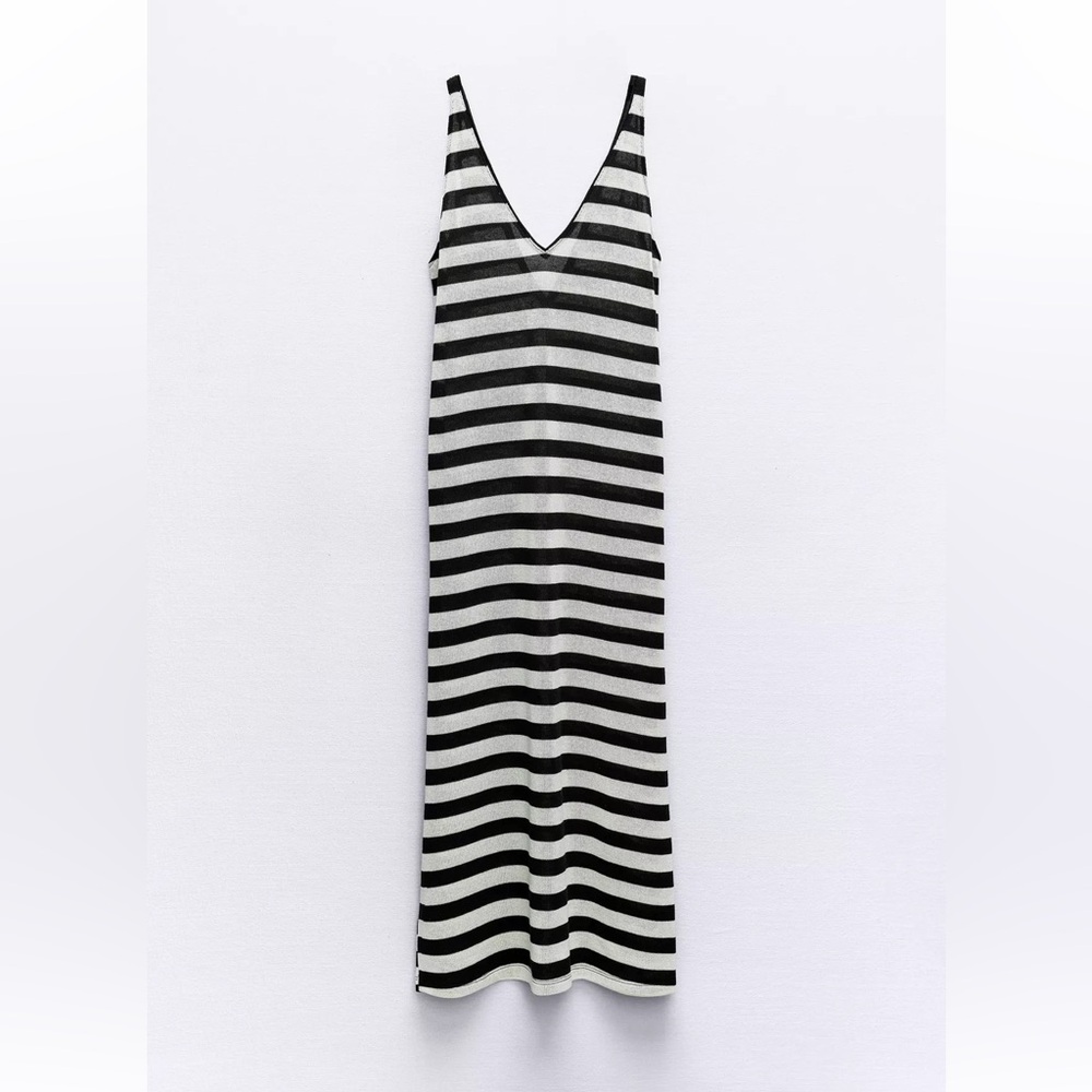 NWT Zara Black and White Striped V-Neck Slip Dress